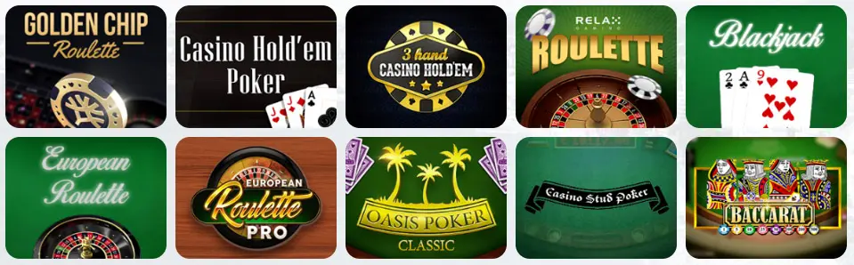Juegos de mesa en CASIMBA CASINO